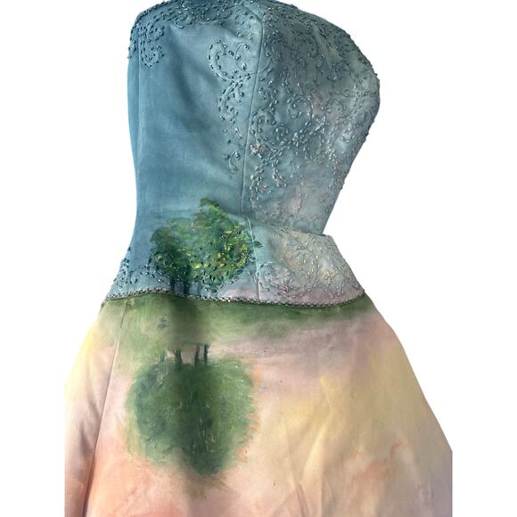 Hand-Painted One of a kind Strapless Beaded Sunset Ombre Gown -Art Couture Sz 6 - Picture 7 of 16